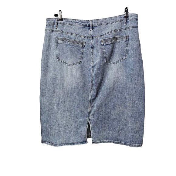 Baccini Denim Vintage Tailored Boho Midi Stretch Pencil Skirt - Picture 6 of 7